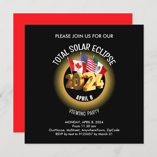 Invitation Personnalisé 2024 TOTAL SOLAR ECLIPSE (Devant / Derrière)