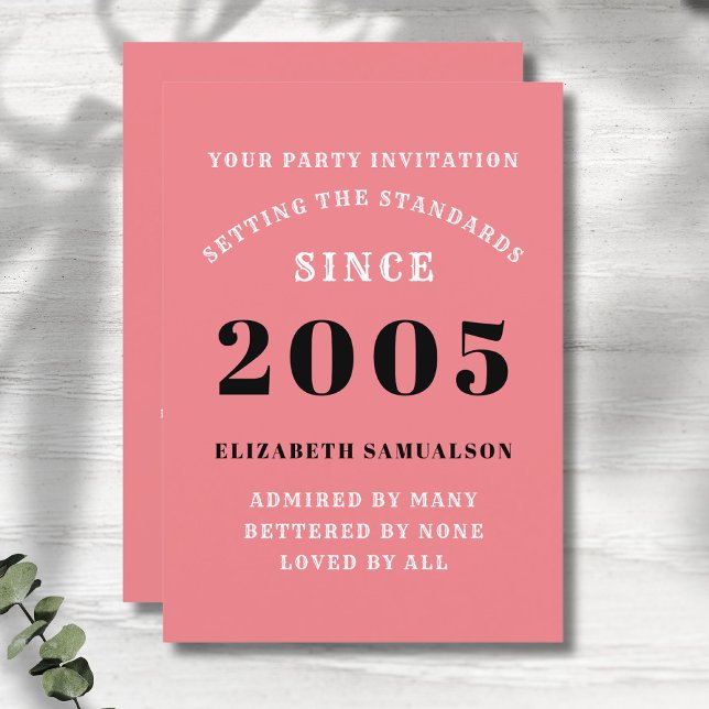 Invitation Personnalisé 20e anniversaire Ajouter votre nom ro (Personalized pink 20th birthday party invitations)