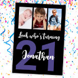Invitation Personnalisé 21e anniversaire Black Modern Photo C<br><div class="desc">Mettez un sourire sur un visage avec cette coutume 21ème anniversaire moderne en écriture noire collage photo Invitation pour lui. Vous pouvez ajouter de jolies photos d'enfance ou tout ce que vous voulez. - Cliquez simplement pour personnaliser ce design 🔥 Mes promesses - Ce design est unique et conçu avec...</div>