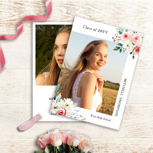 Invitation Personnalisé 2 Photo Blush Floral Graduation Invit