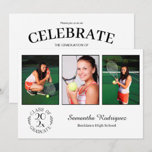 Invitation Personnalisé 3 Photo Chic Emblem White Graduation 