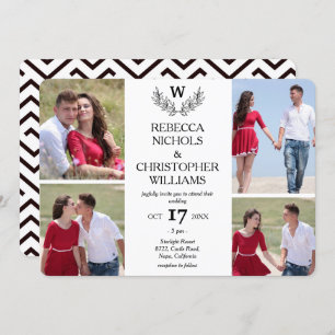 Invitation Personnalisé 4 photo Laurel Monogramme Mariage
