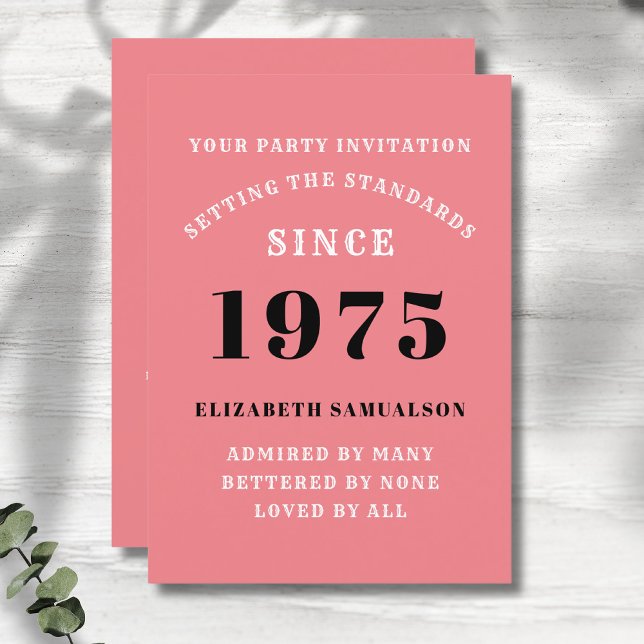 Invitation Personnalisé 50e anniversaire Ajouter votre nom ro (Personalized 50th birthday pink party invitation.)