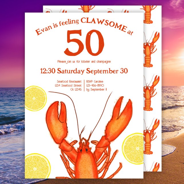 Invitation Personnalisé 50e anniversaire Aquarelle Homard Fru (Créateur téléchargé)