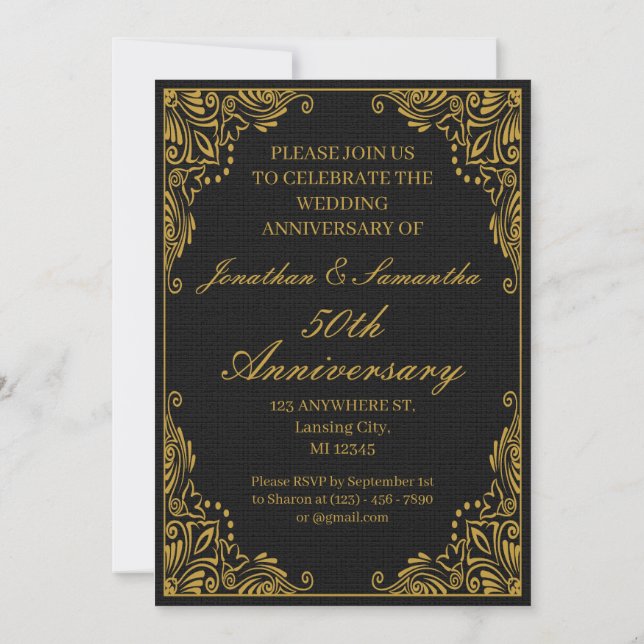 Invitation Personnalisé 50e anniversaire de mariage Or Noir (Dos)