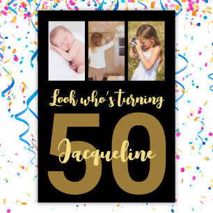 Invitation Personnalisé 50e anniversaire Gold Modern Photo Co
