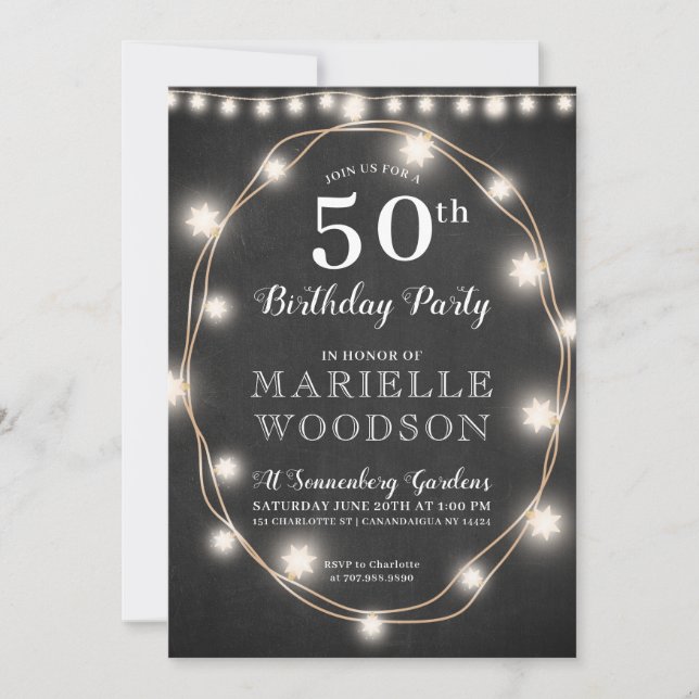 Invitation Personnalisé 50e anniversaire Noir Blanc (Devant)