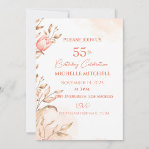 Invitation Personnalisé 55e anniversaire Peach Floral Tulips