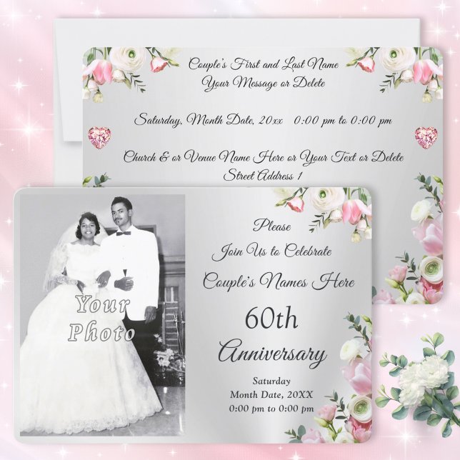 Invitation Personnalisé, 60e anniversaire de Mariage Invitati (60th anniversary invitations. 60th wedding anniversary party supplies. Diamond wedding anniversary.)