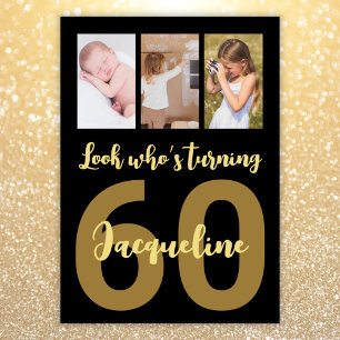 Invitation Personnalisé 60e anniversaire Gold Modern Photo Co