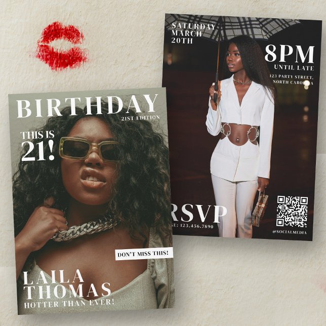 Invitation Personnalisé Anniversaire Magazine Couverture Phot (Custom Birthday Party Magazine Cover Invitation)