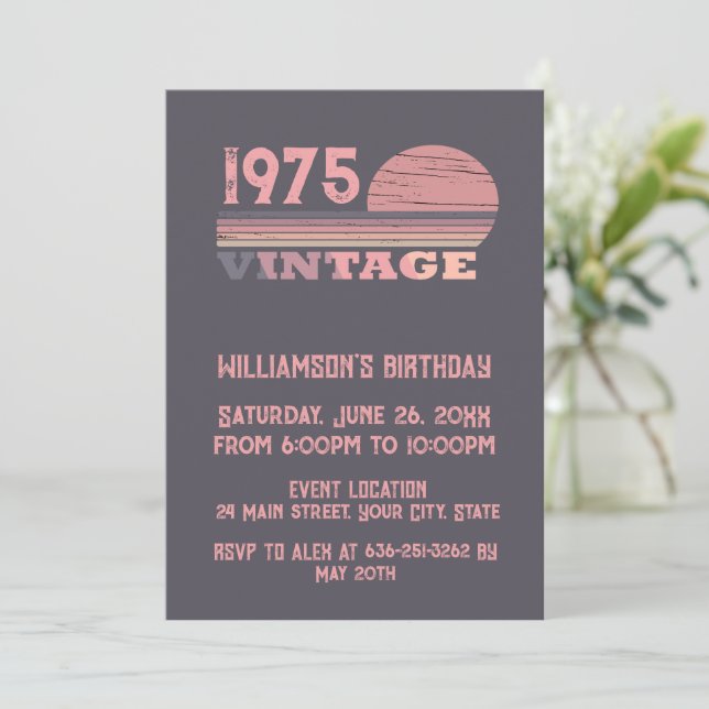 Invitation Personnalisé cinquante vintage fête du 50e anniver (Debout devant)