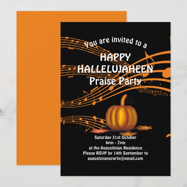 Invitation Personnalisé | Citrouille | Christian Halloween (Devant / Derrière)