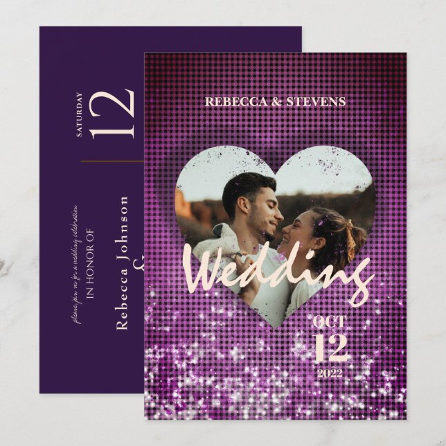 Invitation Personnalisé Coeur Faux Burgundy Plaid Photo Maria (Devant / Derrière)