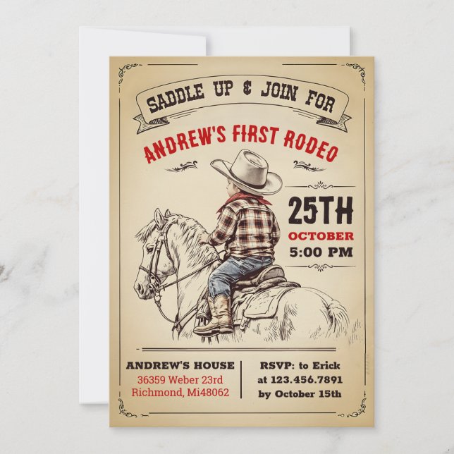 Invitation Personnalisé Cowboy Country 1er Rodeo Wild West an (Devant)