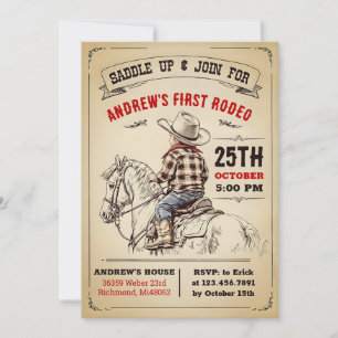 Invitation Personnalisé Cowboy Country 1er Rodeo Wild West an