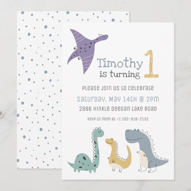 Invitation Personnalisé Cute Pastel Dinosaures Anniversaire (Devant / Derrière)