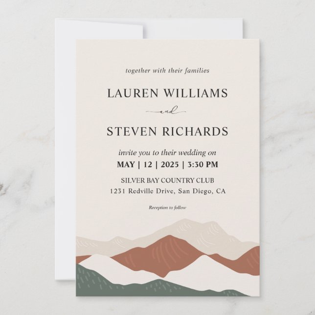 Invitation Personnalisé Gris beige Abstrait Montagnes Mariage (Devant)
