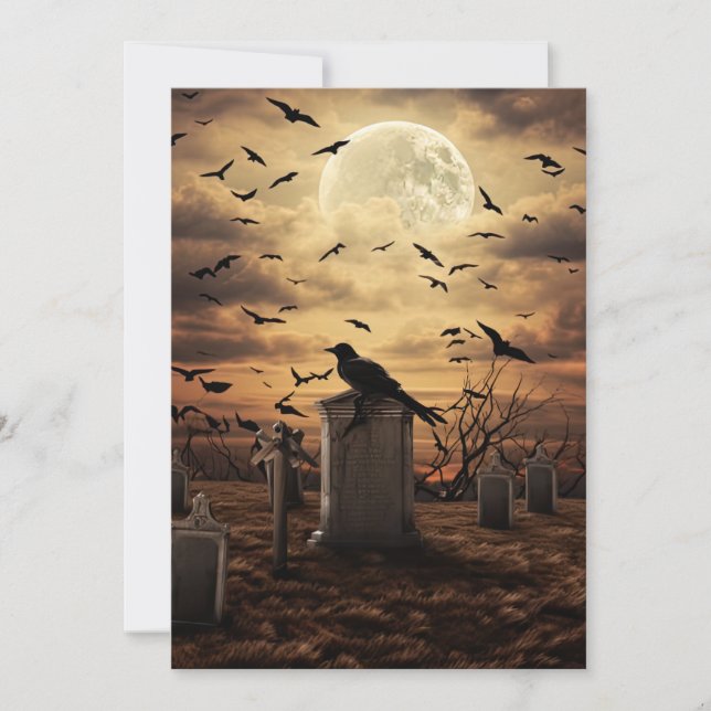 Invitation Personnalisé Halloween Party Gothic Raven Graveyar (Devant)