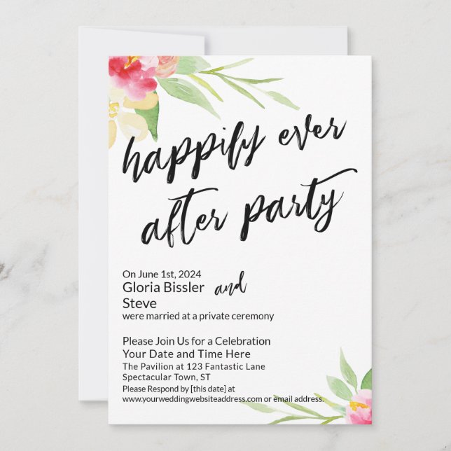 Invitation Personnalisé Heureusement Jamais Après Fête Floral (Devant)