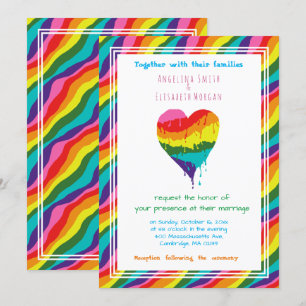 Invitation Personnalisé LGBT Rainbow Heart Mariage