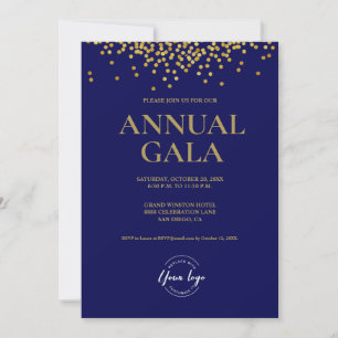 Invitation Personnalisé Marine bleu Gold confetti logo Gala e