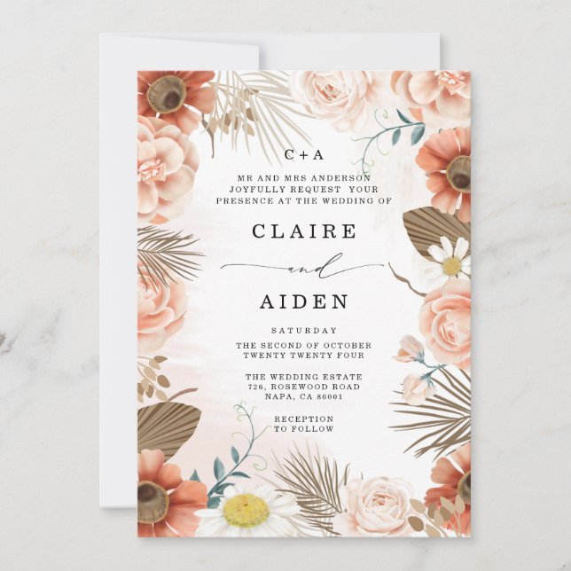 Invitation Personnalisé Monogramme Terracotta Rustic Boho Mar (Devant)