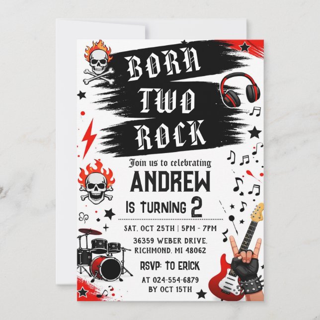 Invitation Personnalisé Né Pour Rock Anniversaire (Devant)