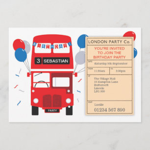 Invitation personnalisé par autobus rouge de fête
