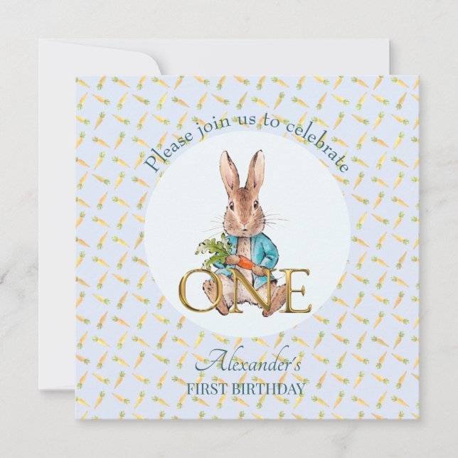 Invitation Personnalisé Pierre le lapin Premier anniversaire (Devant)