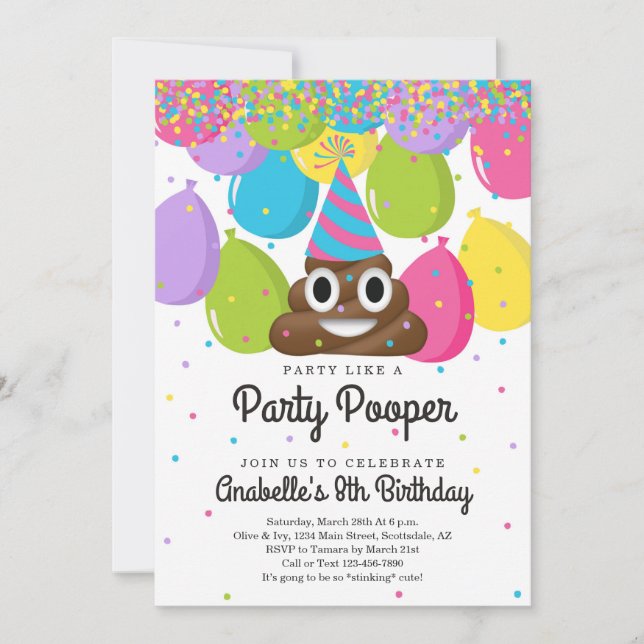 Invitation Personnalisé Poop Emoji Thème Anniversaire (Devant)