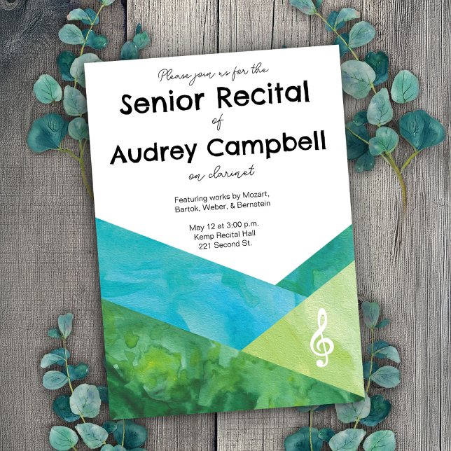 Invitation Personnalisé Principal Considérant Musique Thémati (Customizable senior recital invitation template with treble clef.)