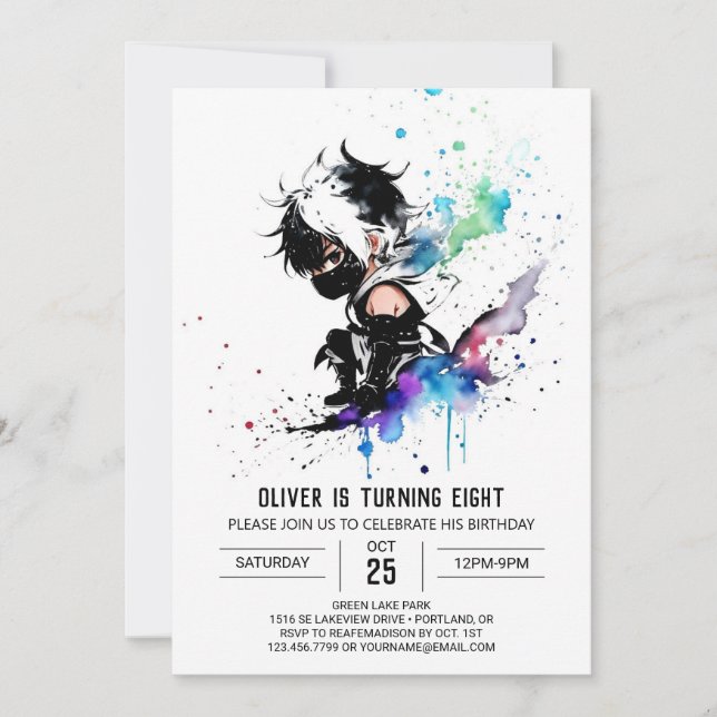 Invitation Personnalisé Simple Ninja Boy Digital Anniversaire (Devant)