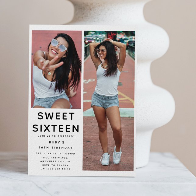 Invitation Personnalisé 'SWEET 16' 2 Photo 16e fête d'anniver (Créateur téléchargé)