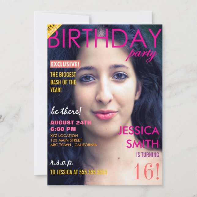 Invitation Personnalisé Sweet 16 Magazine Couverture photo In (Devant)