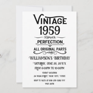 Invitation Personnalisé vintage 65e anniversaire cadeaux noir