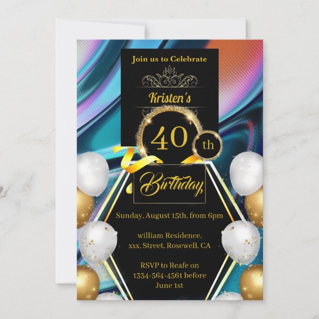 Invitation personnalisée 40e anniversaire (Devant)