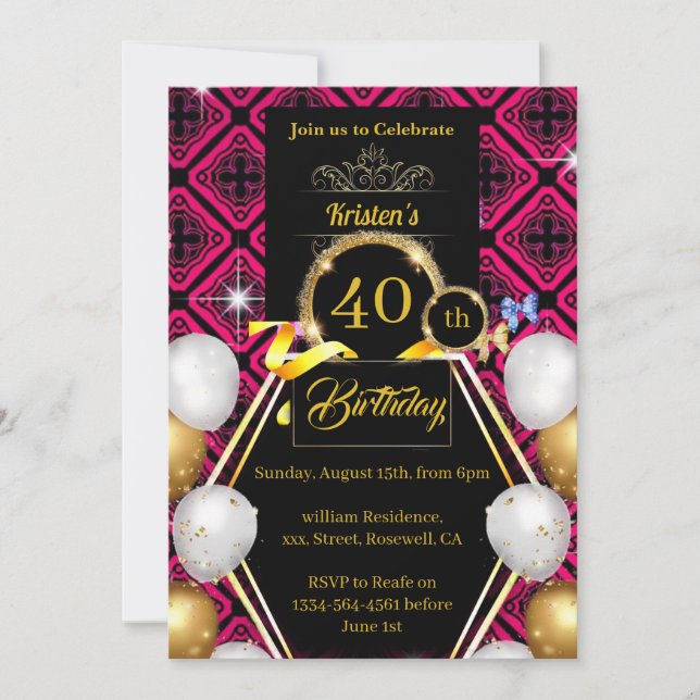 Invitation personnalisée 40e anniversaire (Devant)