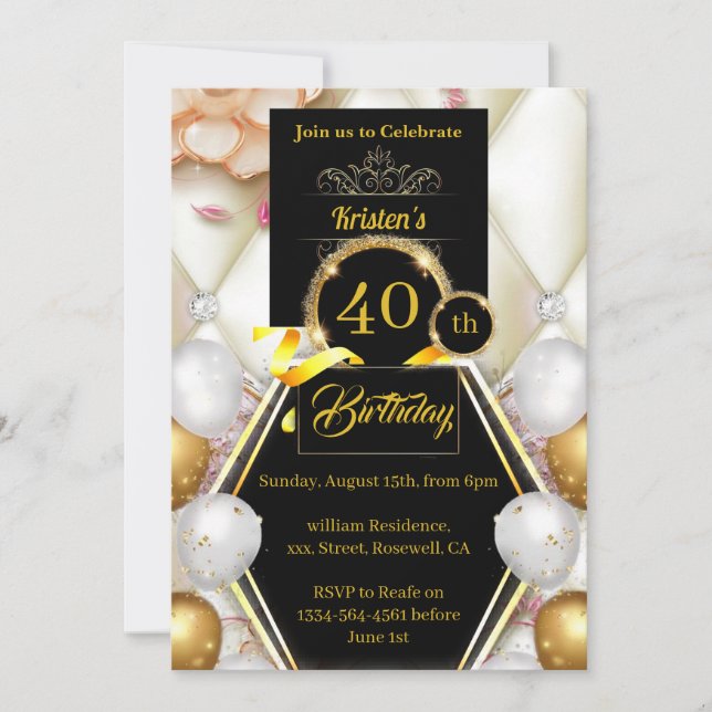 Invitation personnalisée 40e anniversaire (Devant)