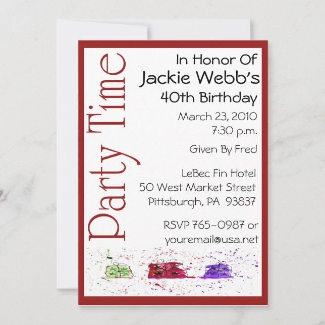 Invitation personnalisée à la fête du 40e annivers (Devant)