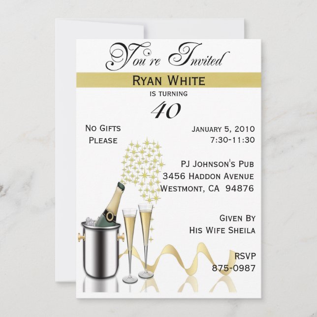 Invitation personnalisée à la fête du 40e annivers (Devant)