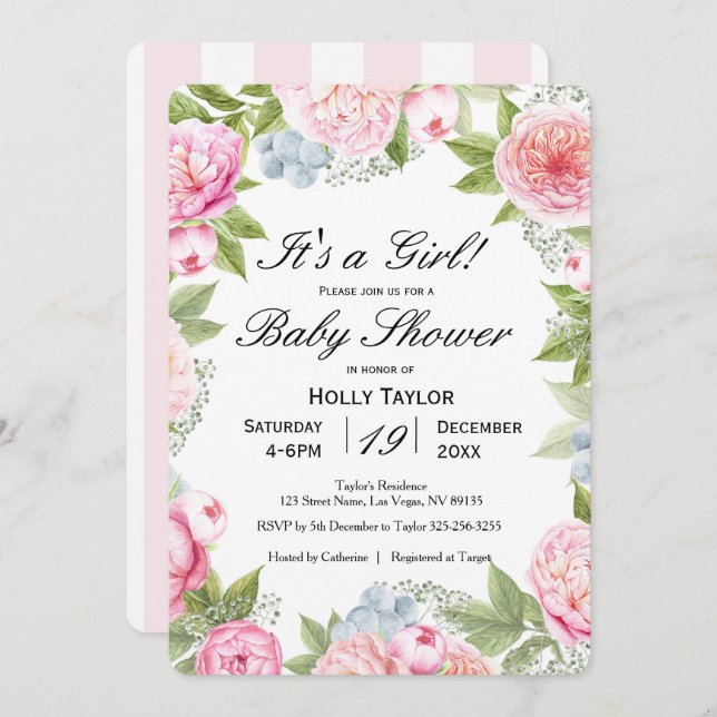 Invitation personnalisée au Baby shower de jardin  (Devant / Derrière)
