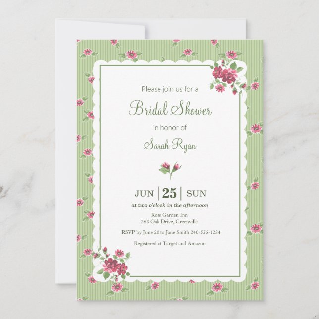 Invitation personnalisée aux roses florales vintag (Devant)