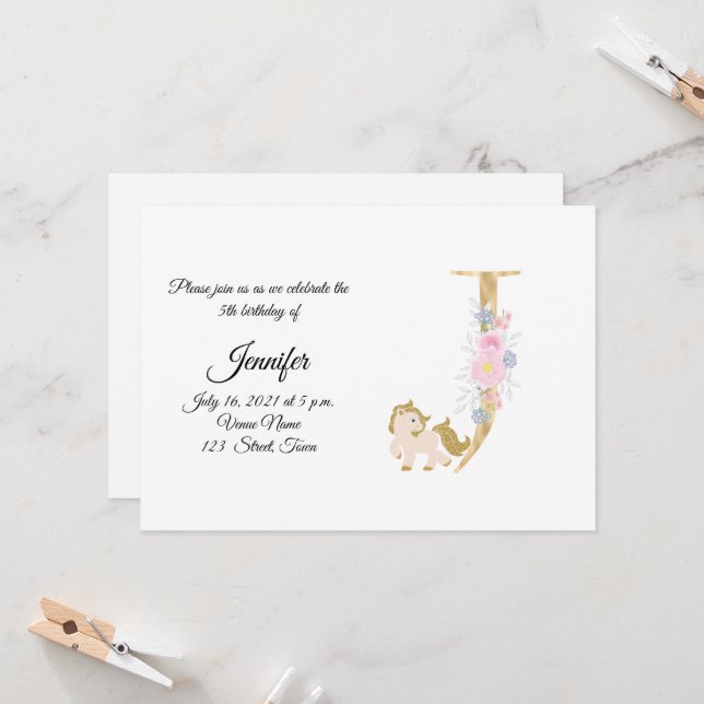 Invitation personnalisée avec monogramme de poney  (Devant/Arrière en situation)