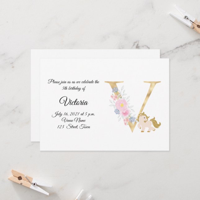Invitation personnalisée avec monogramme de poney  (Devant/Arrière en situation)