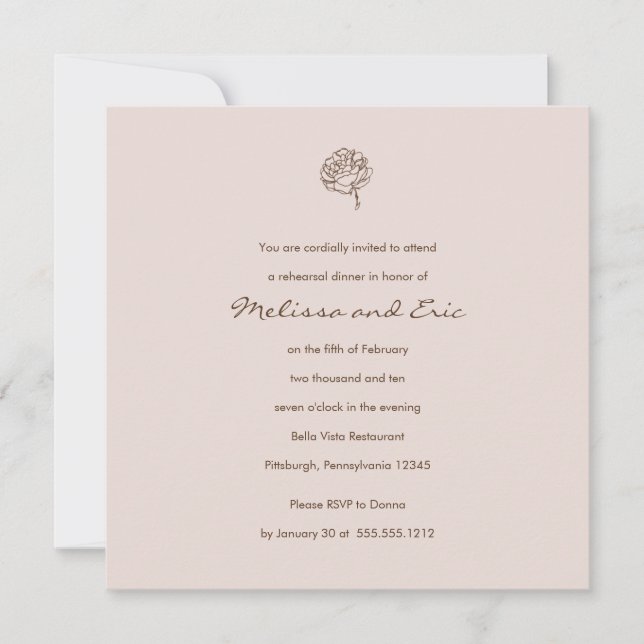 Invitation personnalisée avec rose (Devant)