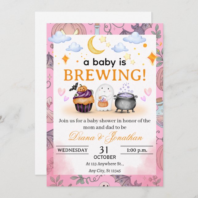 Invitation personnalisée Baby shower Halloween (Devant / Derrière)