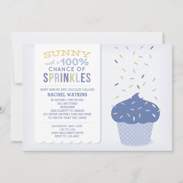 Invitation personnalisée Cupcake bleu Sprinkle (Devant)