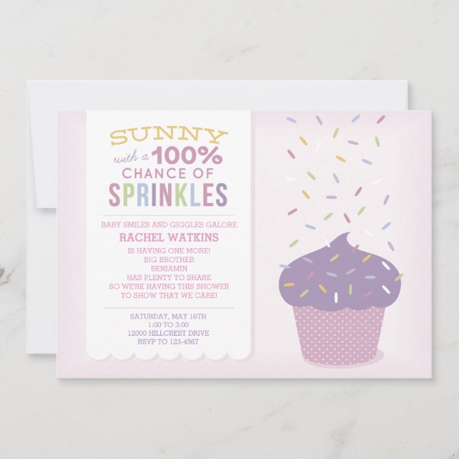 Invitation personnalisée Cupcake rose Baby Sprinkl (Devant)