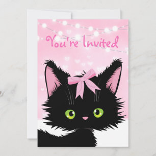 Invitation Personnalisée Cute Kitten rose fête d'anniversaire
